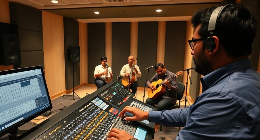 A sound engineer ensuring music sound high-quality by working on this devices and instruments, represents that Sound Engineer is also an example of Music Career Path